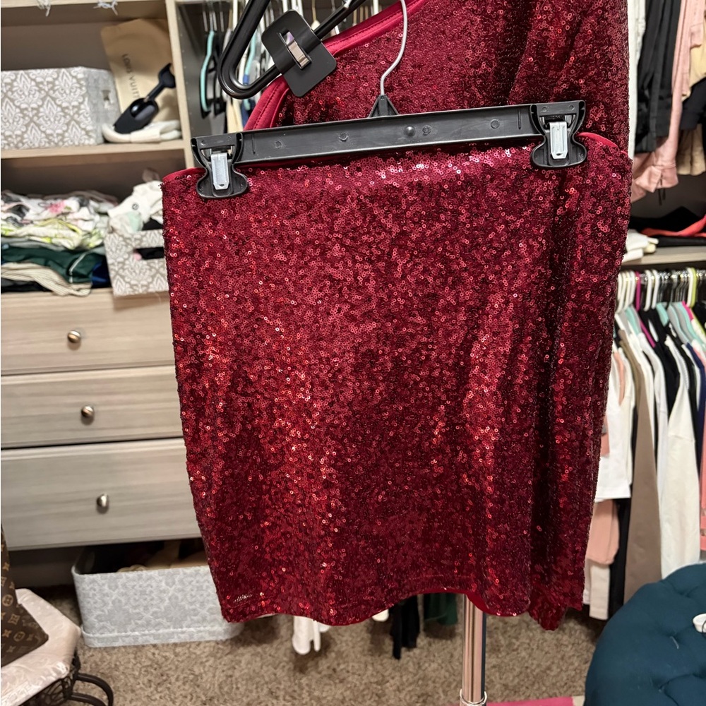 Lulu's Sparkling Red Sequin Mini Skirt and crop top